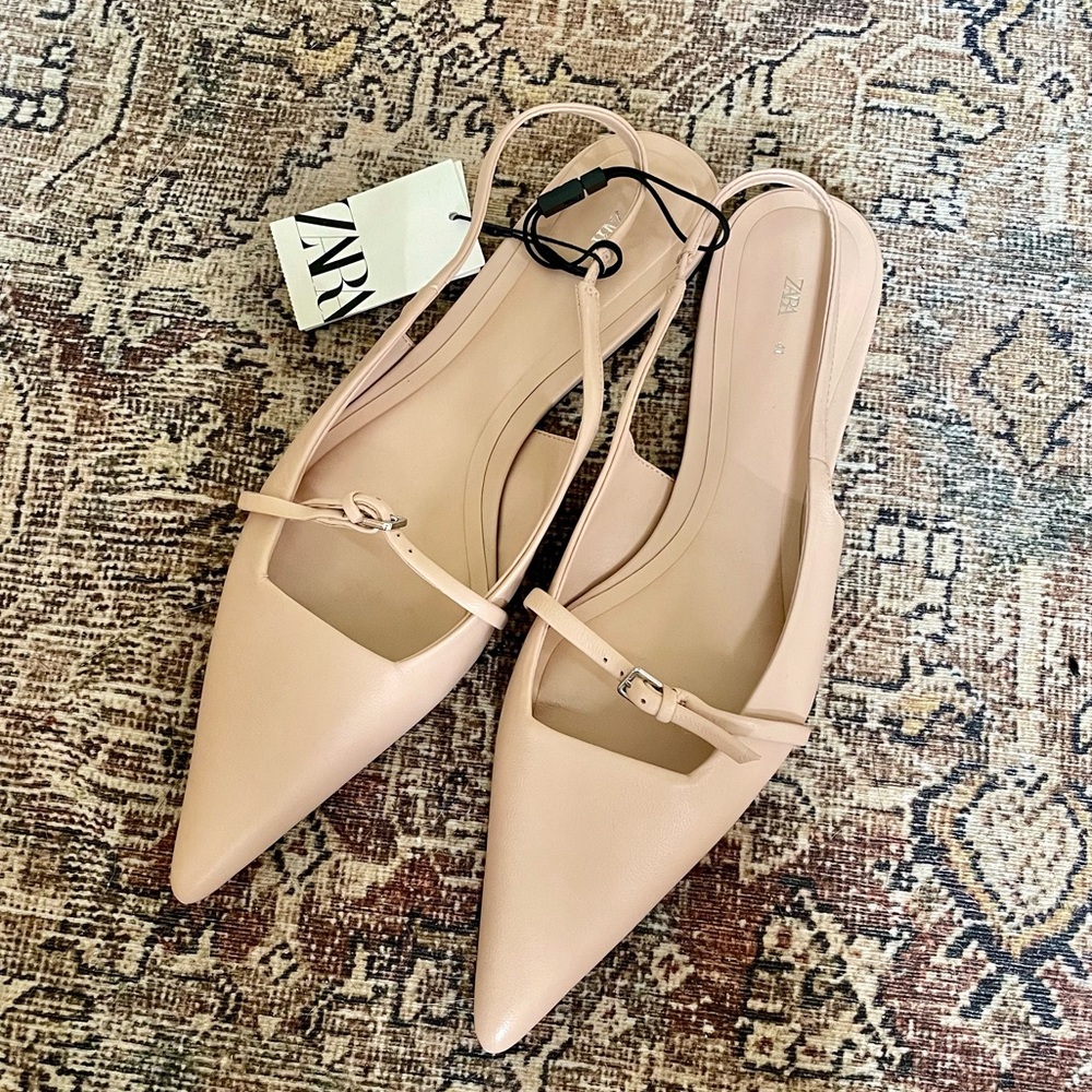 Zara Blush Pink Pointed Slingback Flats